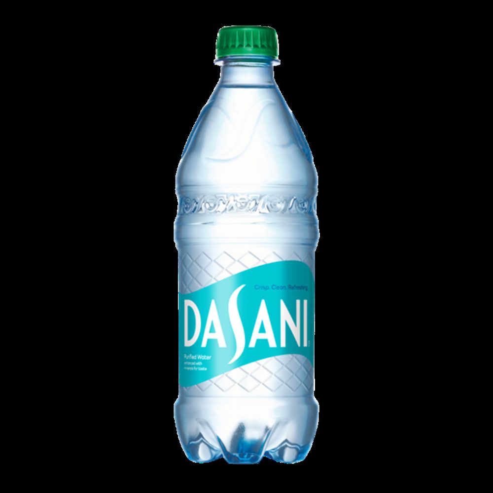 Single-use PET water bottle with blue cap